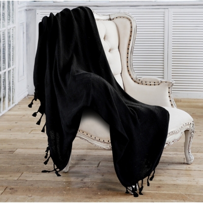 Heather Solid Throw Blanket, Black