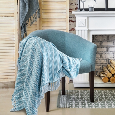 Ridgeline Striped Throw Blanket, Cyan Blue, rollover