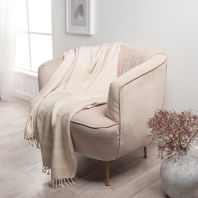 A600080796 Breezy Striped Throw Blanket, Beige sku A600080796