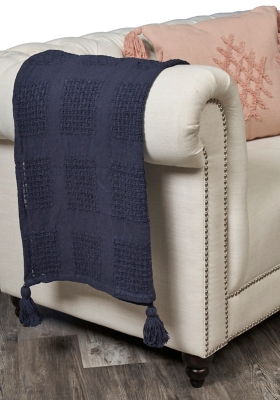 Belgium Basketweave Throw Blanket, Indigo