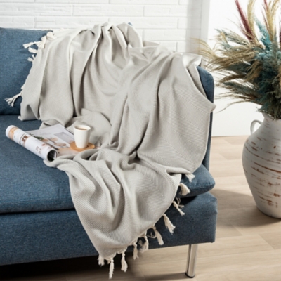 Avery Herringbone Throw Blanket, Gray