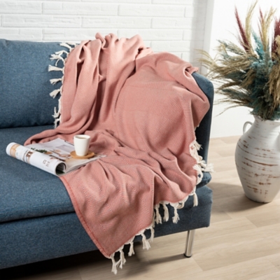 Avery Herringbone Throw Blanket, Orange