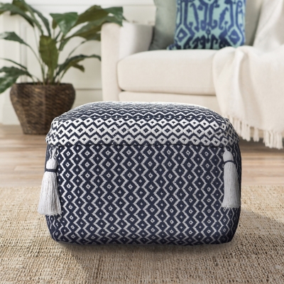 Zadia Geometric Pouf, Blue