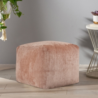 Yakar Solid Chenille Pouf, Beige