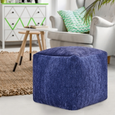 Yakar Solid Chenille Pouf, Blue