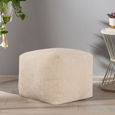 Yakar Solid Chenille Pouf, Ivory