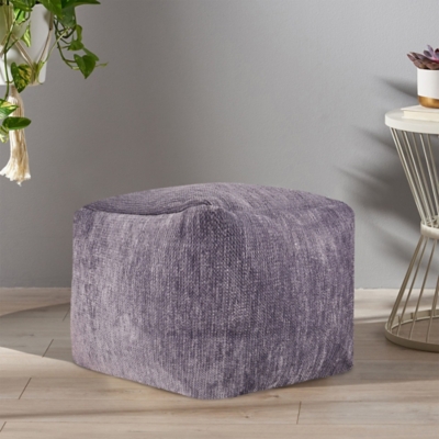 Yakar Solid Chenille Pouf, Gray