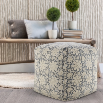 A600080880 Pacifica Floral and Botanical Pouf, Beige sku A600080880