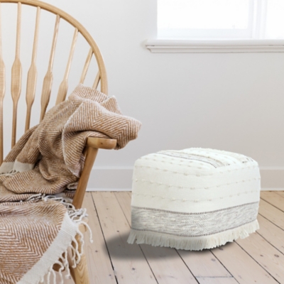 Monarch Striped Pouf, Cream