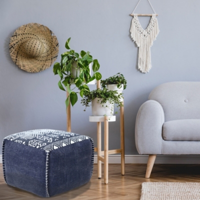 Pacifica Geometric Pouf, Blue