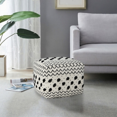 A600080886 Avant-garde Chevron Pouf, White sku A600080886