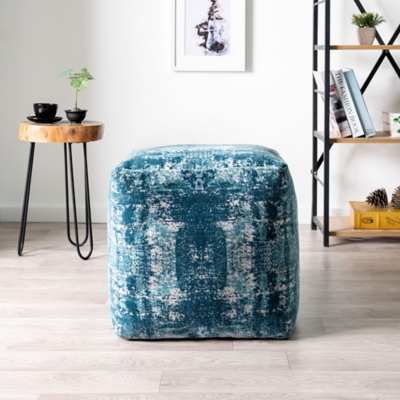 A600080888 Milano Distressed Medallion Pouf, Blue sku A600080888