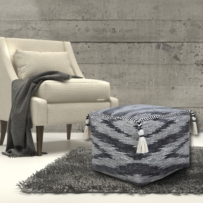 A600080905 Zadia Distressed Pouf, Gray sku A600080905