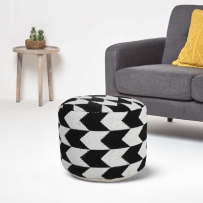 Quincy Chevron Pouf, Black