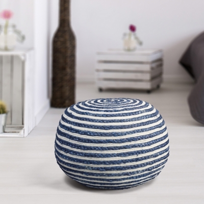 A600080909 Serena Striped Braided Pouf, Blue sku A600080909