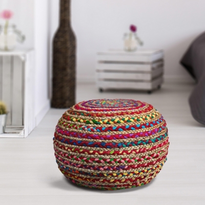 Serena Striped Braided Pouf, Multi