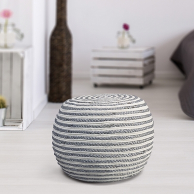 A600080912 Serena Striped Braided Pouf, Gray/White sku A600080912