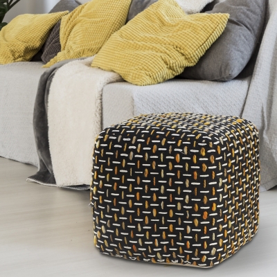 A600080915 Havana Geometric Pouf, Black/Yellow sku A600080915