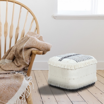 Monarch Striped Pouf, White