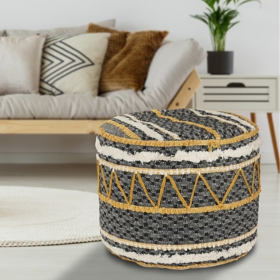 Enigma Striped Pouf, Black