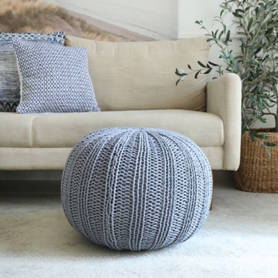 Celtic Cableknit Pouf, Gray