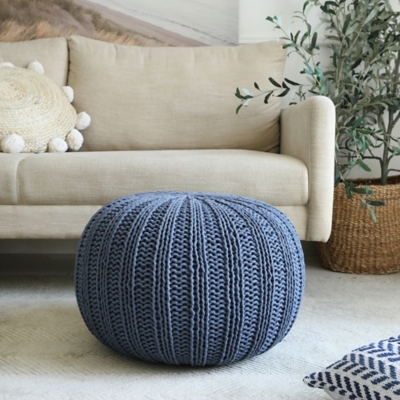 A600080921 Celtic Cableknit Pouf, Navy sku A600080921