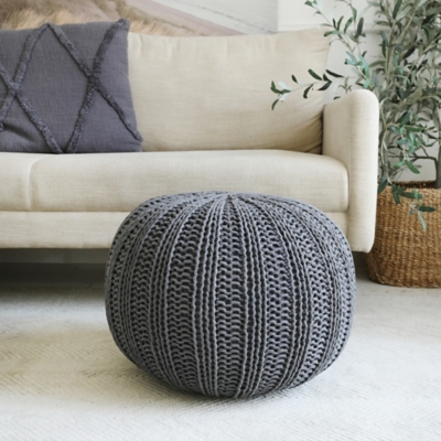 A600080922 Celtic Cableknit Pouf, Charcoal sku A600080922