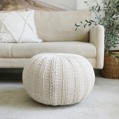 Celtic Cableknit Pouf, Ivory