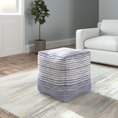 Andros Striped Cube Pouf, Blue