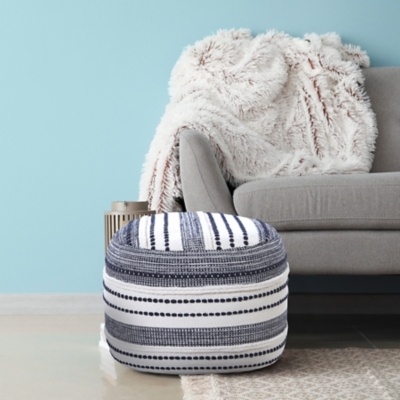 Enigma Striped Pouf, Blue