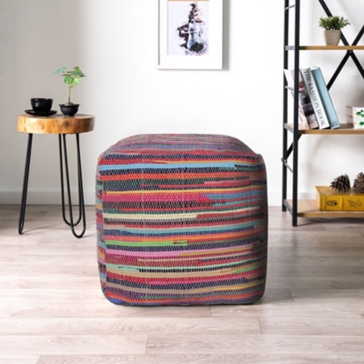 Andros Striped Cube Pouf, Multi