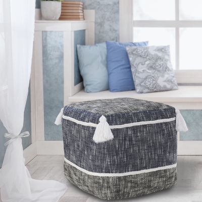 Monarch Distressed Pouf, Blue