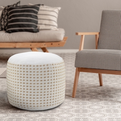 A600080935 Zion Geometric Pouf, White sku A600080935