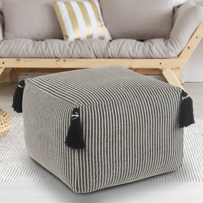 A600080939 Zadia Striped Pouf, Gray sku A600080939