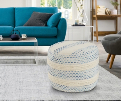 Enigma Striped Pouf, Blue