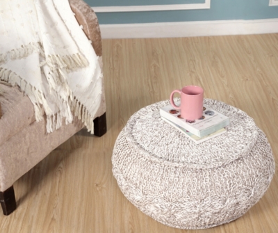 A600080945 Astrid Distressed Pouf, Beige sku A600080945