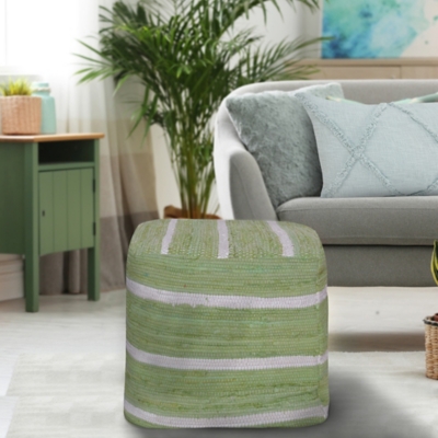 A600080946 Andros Striped Cube Pouf, Green sku A600080946