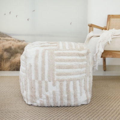 A600080948 Stacy Garcia Striped Cube Pouf, Beige sku A600080948