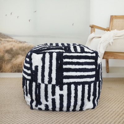 Stacy Garcia Striped Cube Pouf, Blue