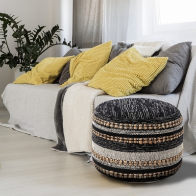 A600080952 Enigma Striped Pouf, Black sku A600080952