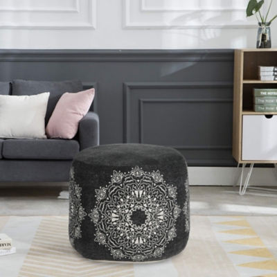 A600080953 Enigma Medallion Pouf, Black sku A600080953