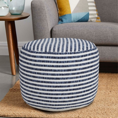 Quincy Striped Pouf, Blue