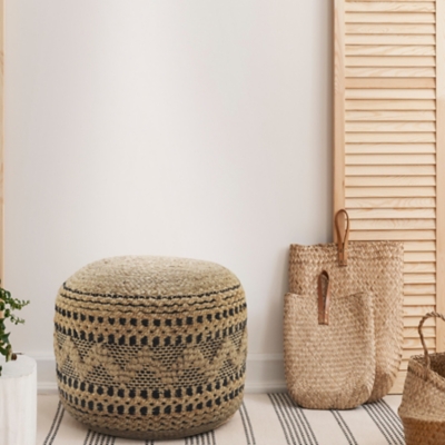 Spruce Geometric Pouf, Tan