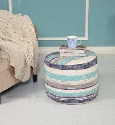 Enigma Striped Pouf, Blue