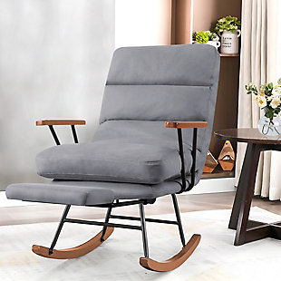 Homeluxe Multi-Angle Rocking Chair with Retractable Ottoman, Gray, rollover