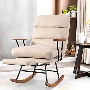 Homeluxe Multi-Angle Rocking Chair with Retractable Ottoman, Beige, rollover
