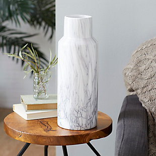 Bayberry Lane White Ceramic  Faux Marble Vase, 6" x 6" x 15", , rollover
