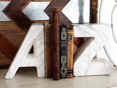 A600081269 CosmoLiving by Cosmopolitan Text A Z Bookends, Whi sku A600081269