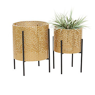 CosmoLiving by Cosmopolitan Indoor Outdoor Floral Cutout Planter with Removable Stand (Set of 2), Gold, large