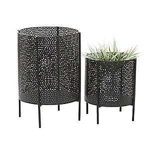 CosmoLiving by Cosmopolitan Indoor Outdoor Floral Cutout Planter with Removable Stand (Set of 2), Black, large